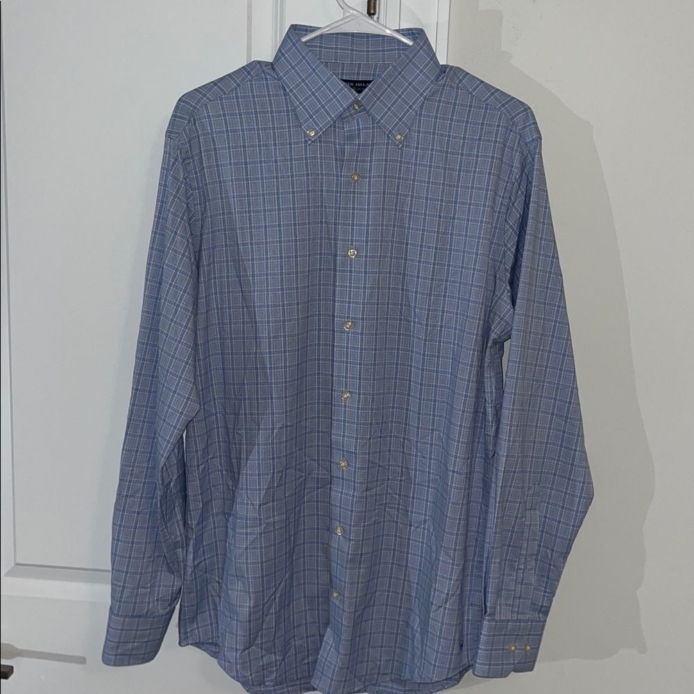 Peter Millar Crown Crafted Blue Plaid Button Down collar Travel Dress Work Shirt